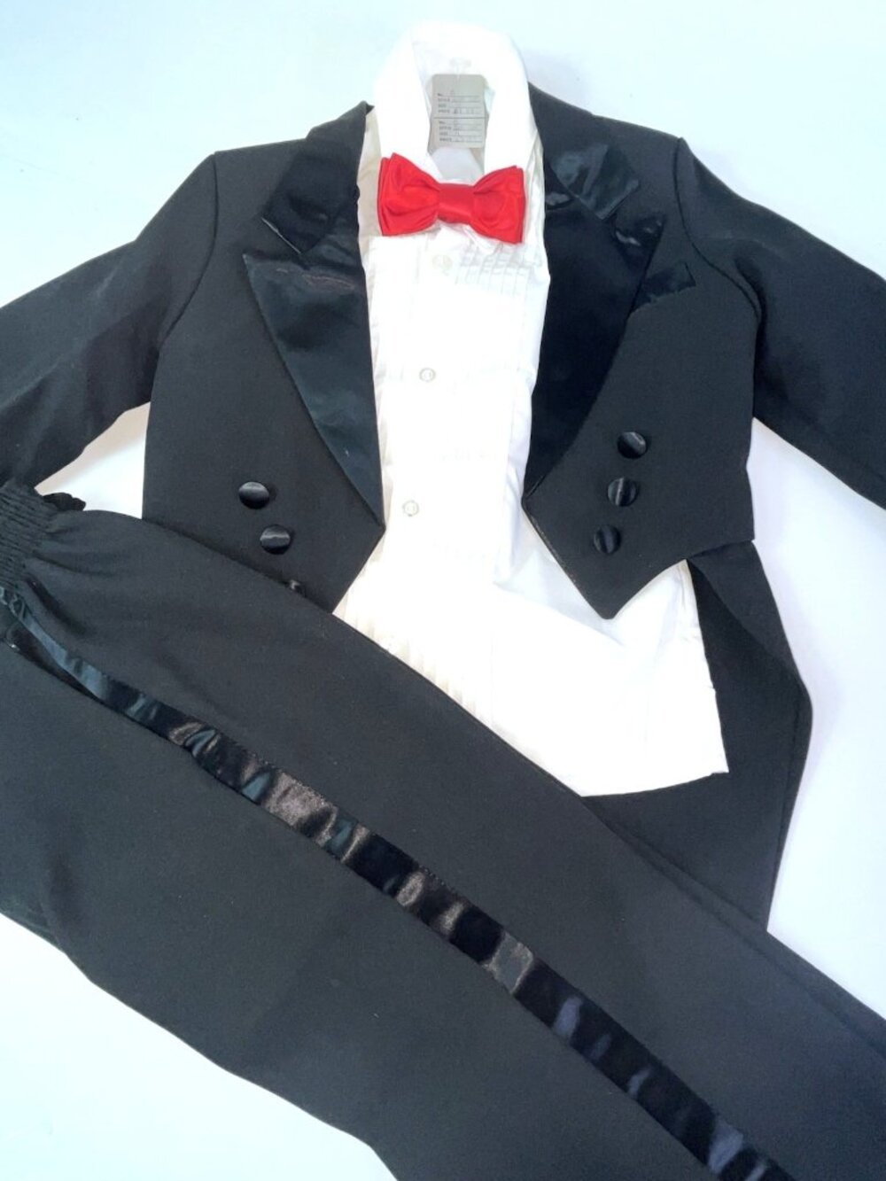4 Pc Little Boys Black Tuxedo w/ Tails Suit Size 4 Red Bow Tie Wedding Forma